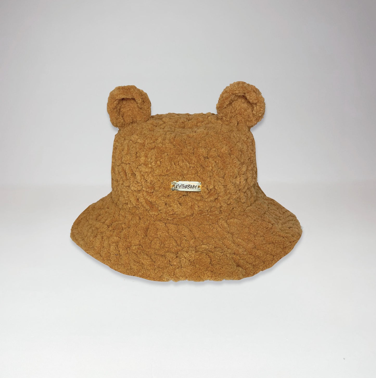 Handmade Teddy Bear Crochet Bucket Hat with Gold Metal Logo Tag (6m - 12m)